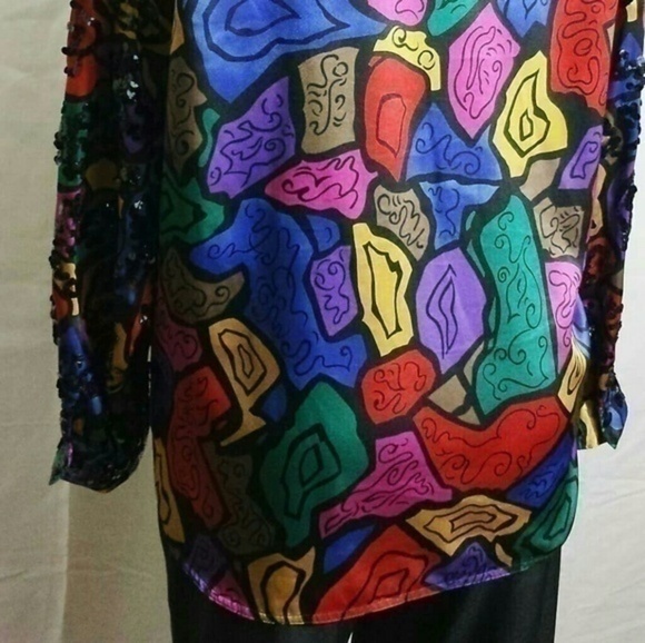 Vintage Oleg Cassini Abstract Sequins Shirt - Picture 4 of 6
